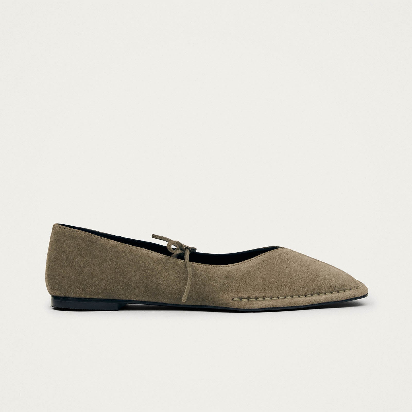 Sway Suede Khaki Leather Ballet Flats - Image 3