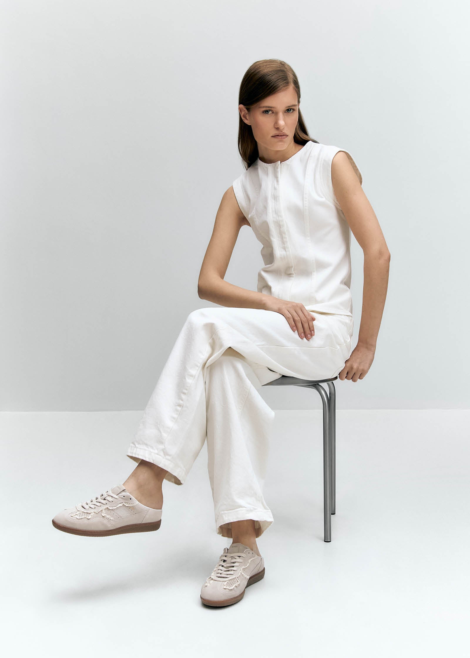 Tb.490 Mule Crochet Cream Leather Sneakers - Image 2