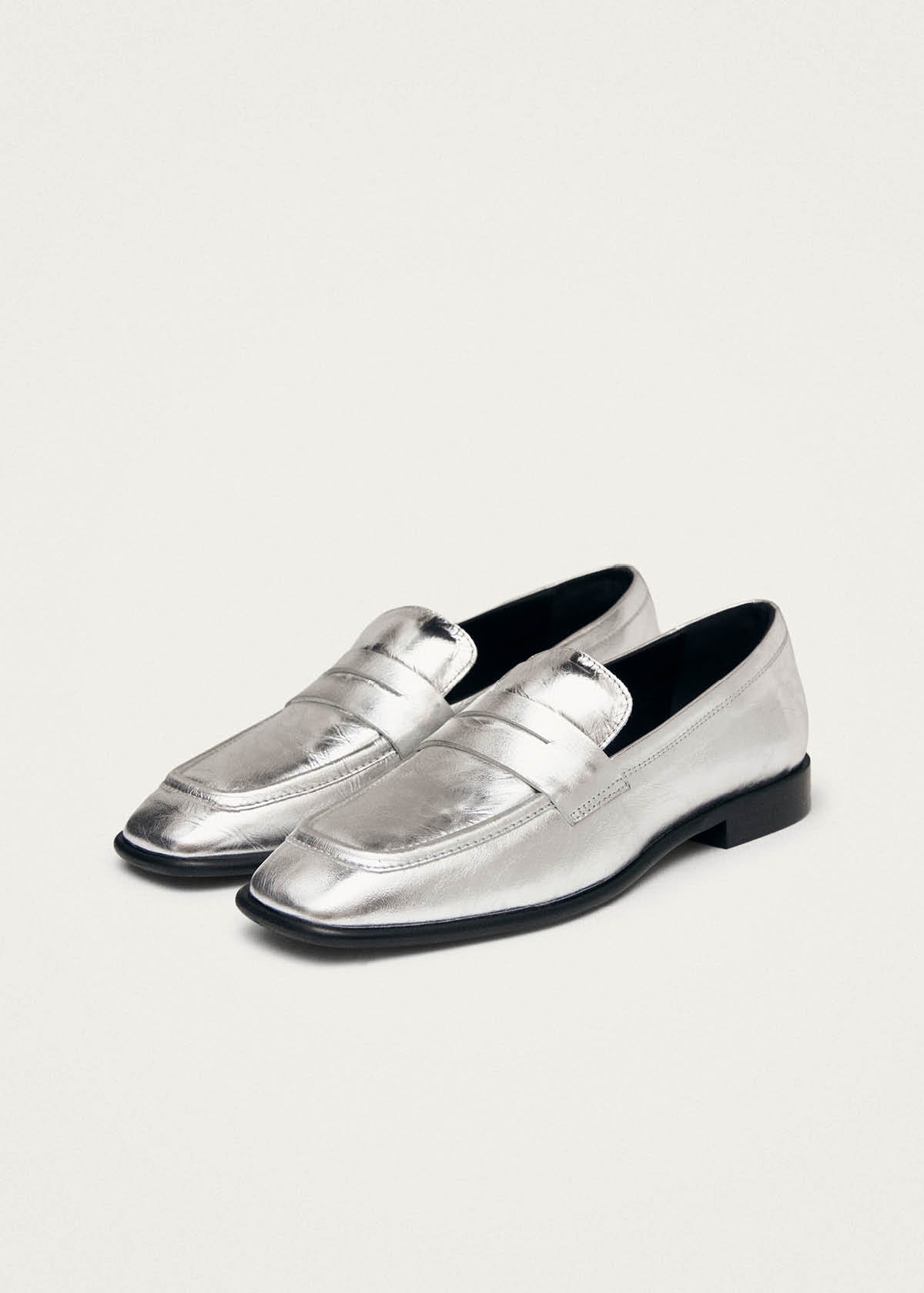 Zaha Shimmer Silver Leather Loafers - Image 6